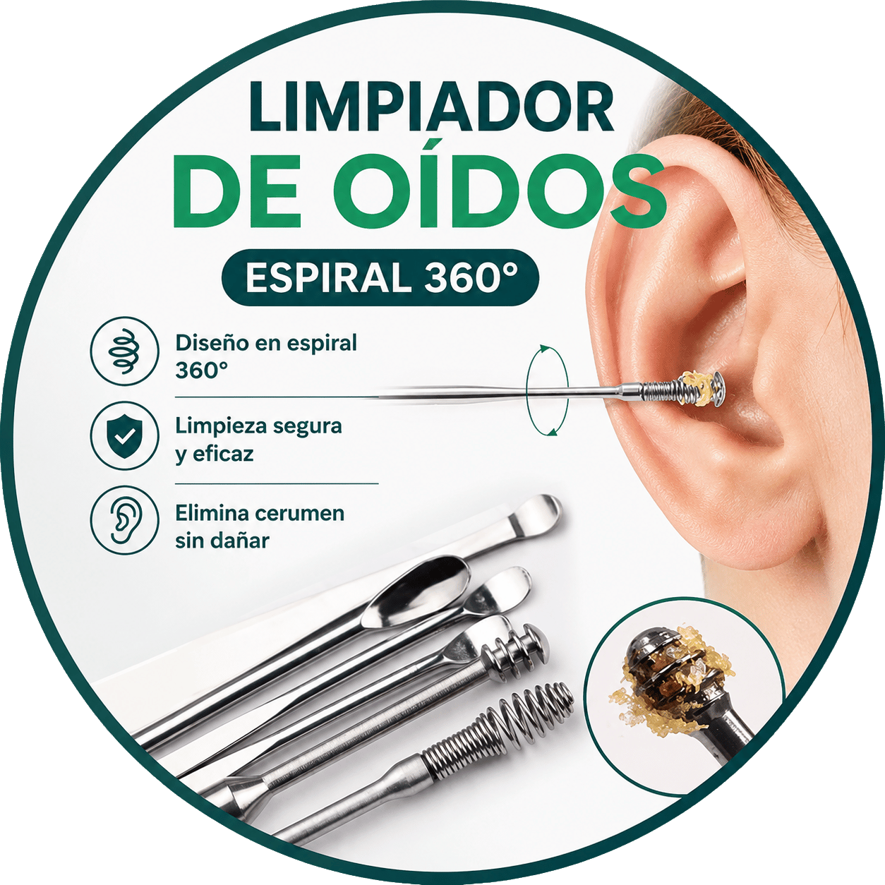 Limpieza Profunda 360° Elimina cerumen de forma segura y cómoda en segundos.